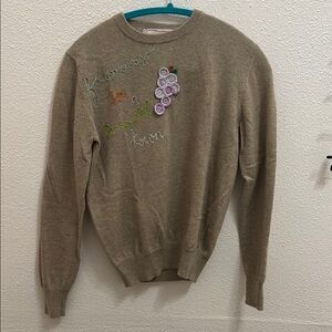 Lingua Franca Embroidered Tan Sweater